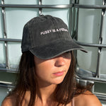 PUSSY IS A FEELING WASHED BLACK DAD CAP WITH BABY PINK SIGN