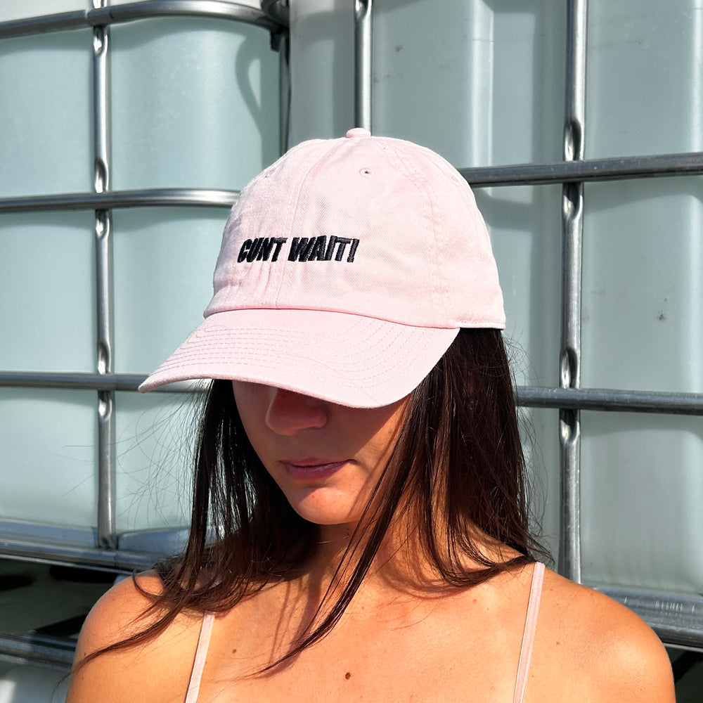 CUNT WAIT BABY PINK CAP WITH BLACK SIGN