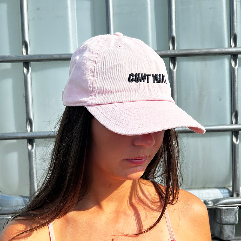 CUNT WAIT BABY PINK CAP WITH BLACK SIGN