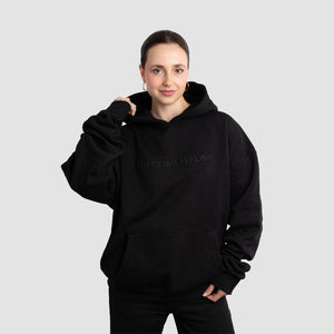 PUSSY IS A FEELING BLACK on BLACK Oversized Hoodie with 3D embroidery